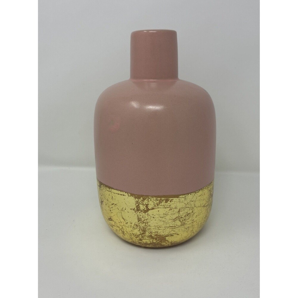 Vintage Pier 1 Blush Pink And Gold Pottery Vase Dipped Gold Metallic, Retired